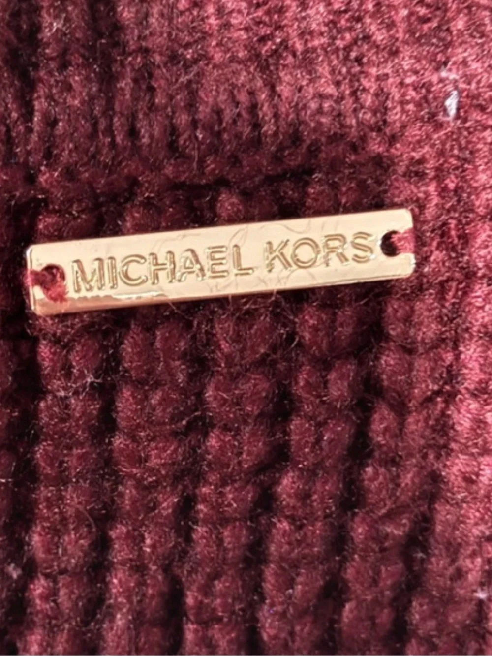 Michael Kors Burgundy Crewneck Fringe Knit Sweater